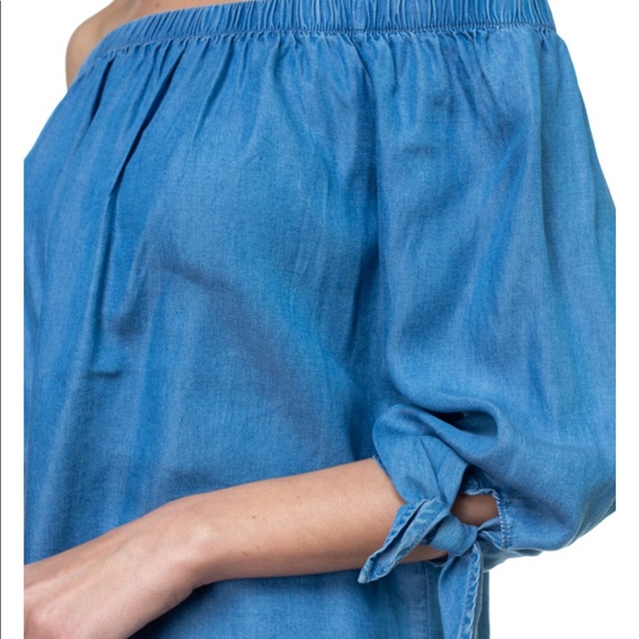 ✨LAST ONES✨Off the shoulder tie sleeves Tencel top - Picture 5 of 6